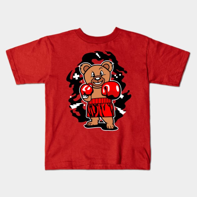 BOXING BEAR CARTOON Kids T-Shirt by beanbeardy